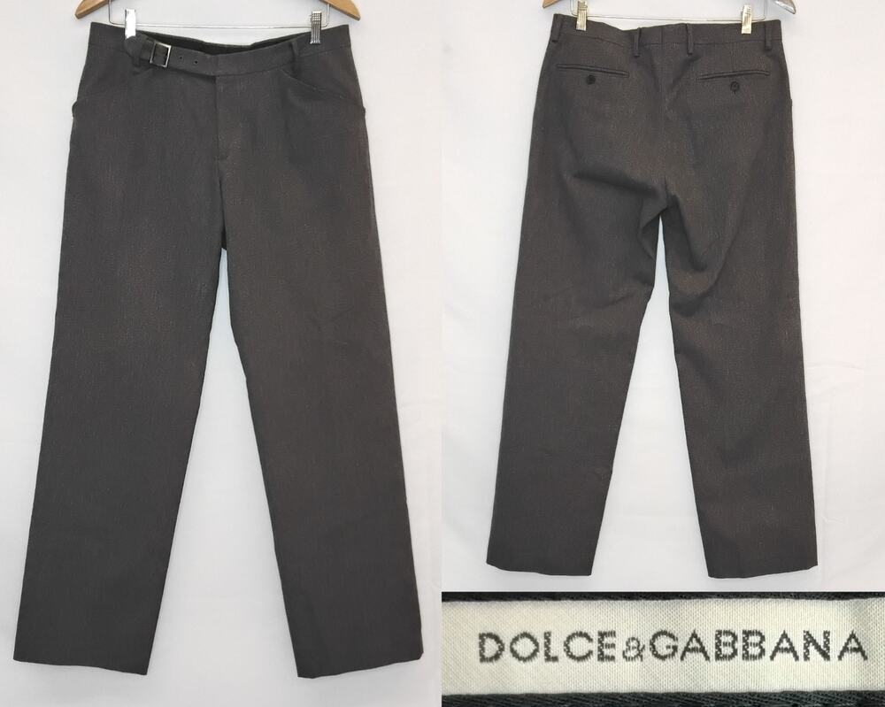 Dolce & Gabbana Cotton Twill Trousers Men's 48 Gray Belted Formal Slacks #Z5758